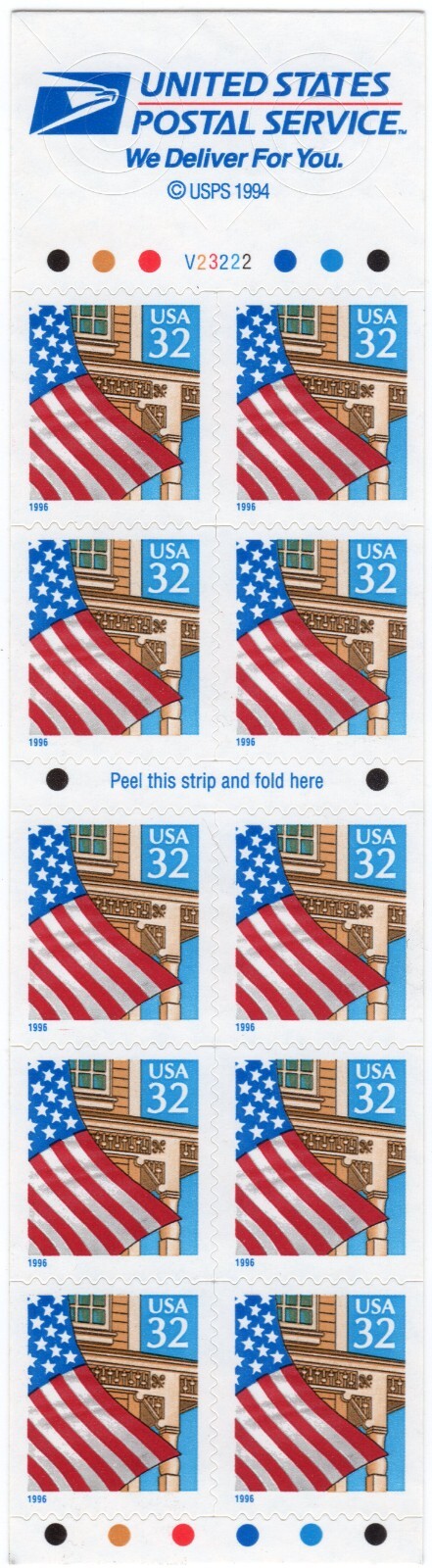 Scott #2920De Flag over Porch Booklet Pane of 10 Stamps - MNH P#V23222