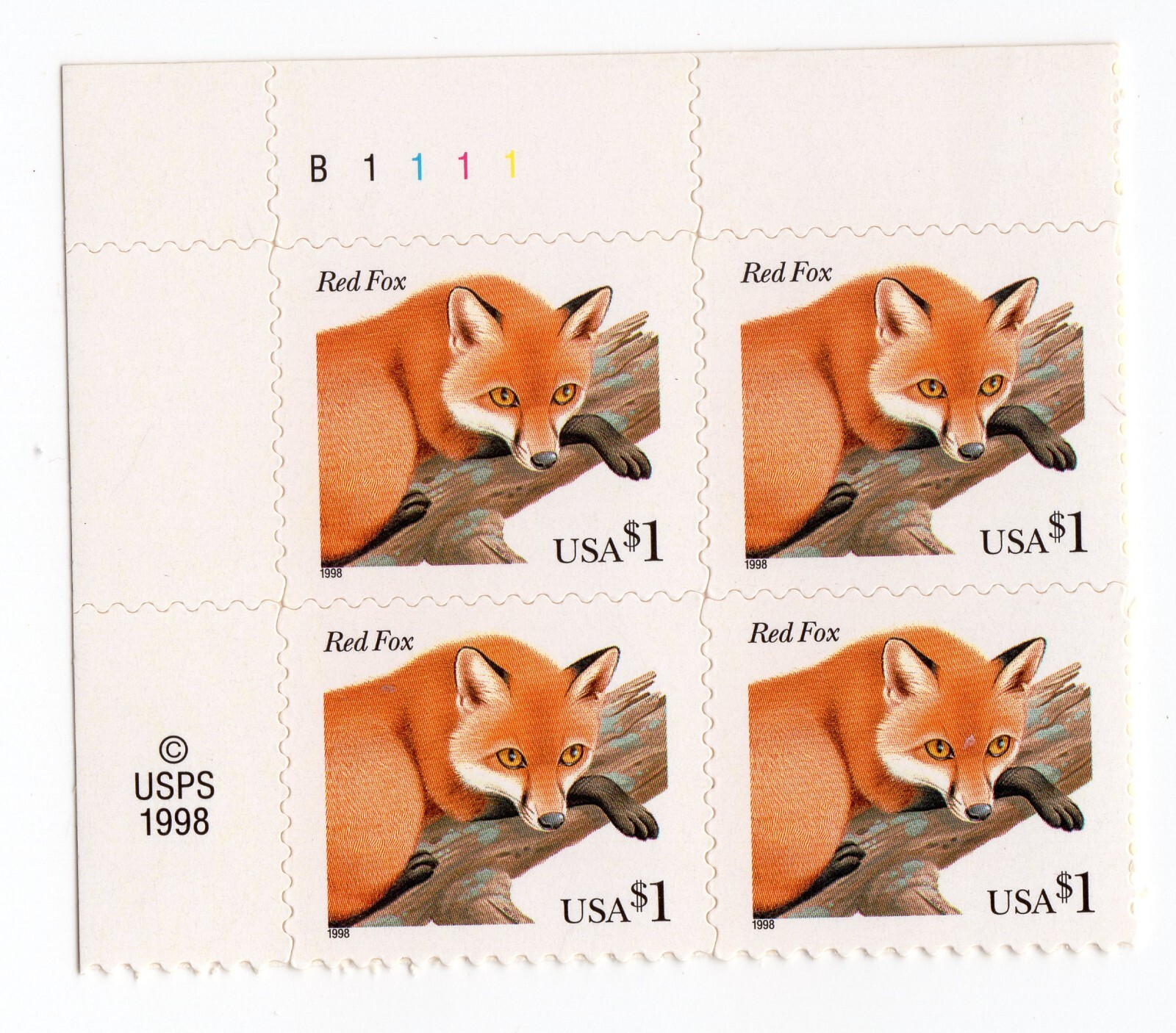Scott #3036 Red Fox Plate Block of 4 Stamps - MNH P#B1111 UL