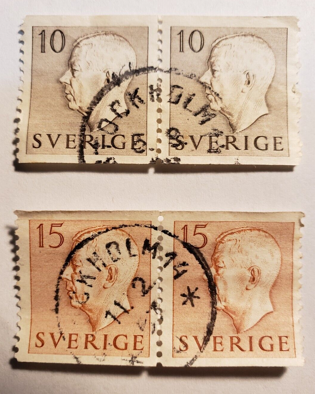 Stamp Europe Sweden 2 sets of 2 joined 1951 King Gustav VI Adolf