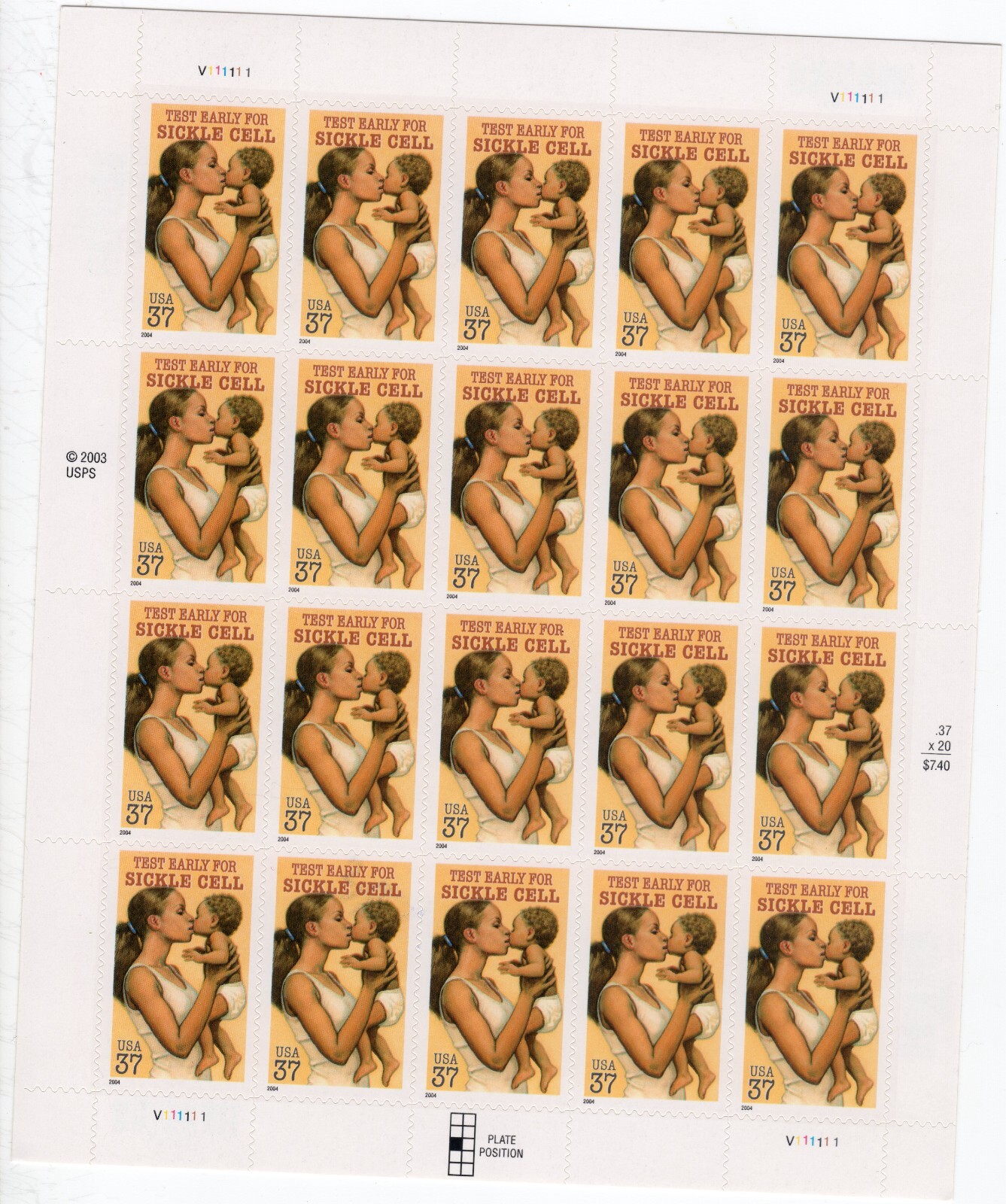 Scott #3877 Sickle Cell Anemia Sheet of 20 Stamps - MNH