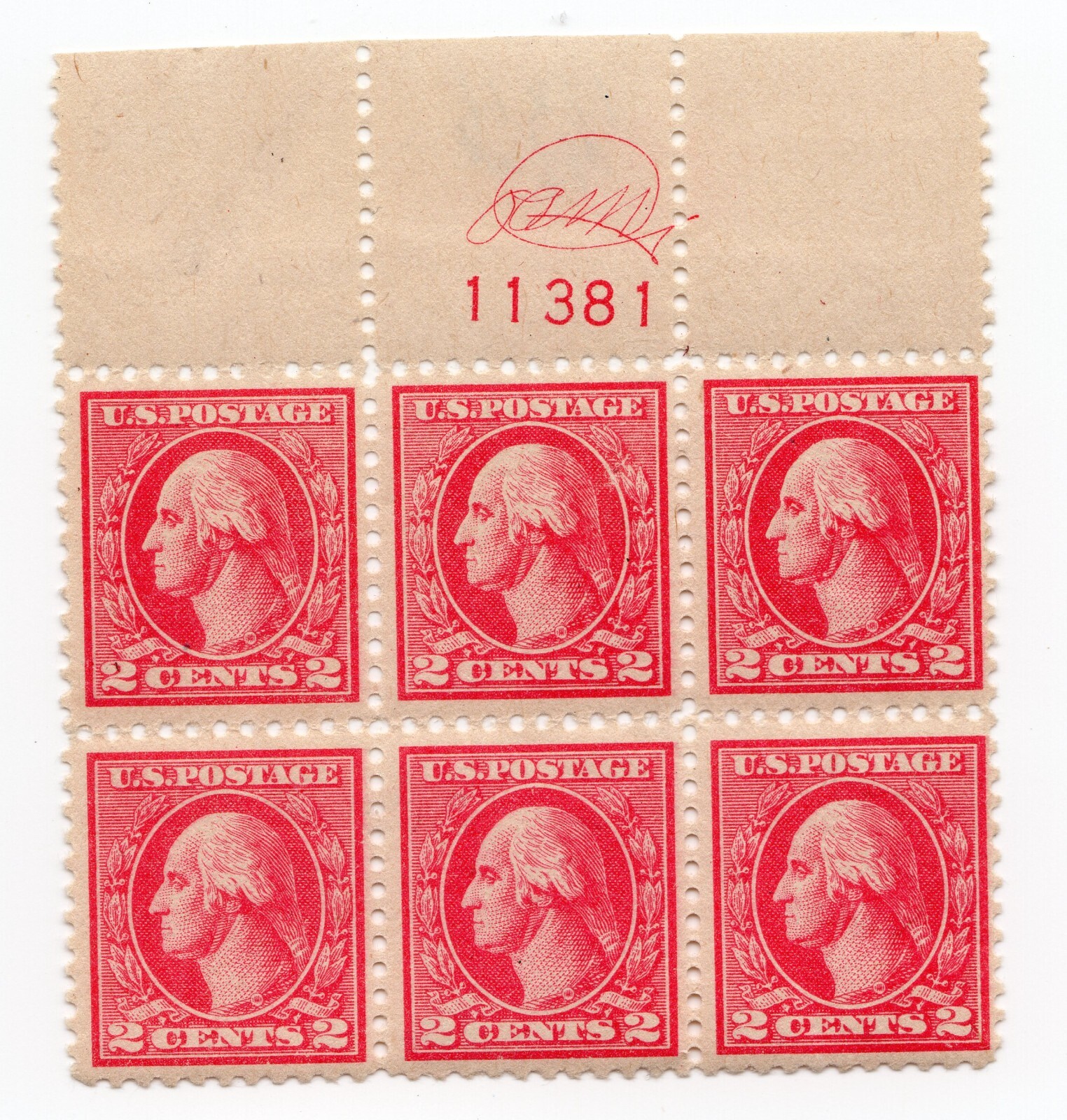Scott #528 George Washington Plate Block of 6 Stamps - MNH P#11381 Monogram
