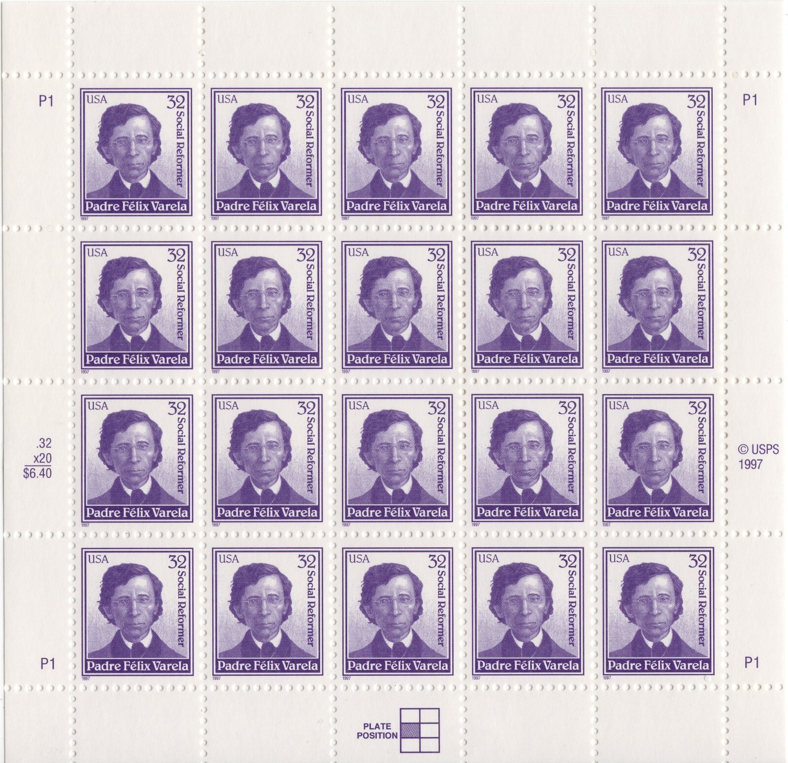 Scott #3166 Padre Felix Varela Sheet of 20 Stamps - MNH