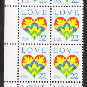 Scott #2248 Love Heart Plate Block of 20 Stamps - MNH UL