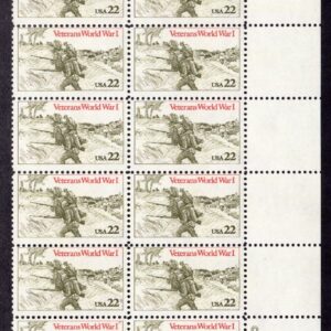 Scott #2154 Veterans World War 1 Plate Block of 20 Stamps - MNH P#4 UR
