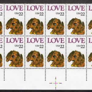 Scott #2202 Puppy Love Plate Block of 20 Stamps - MNH LR
