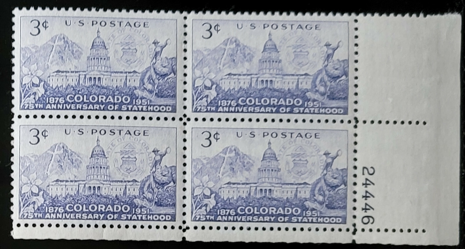 Scott #1001 Colorado Plate Block of 4 Stamps - MNH
