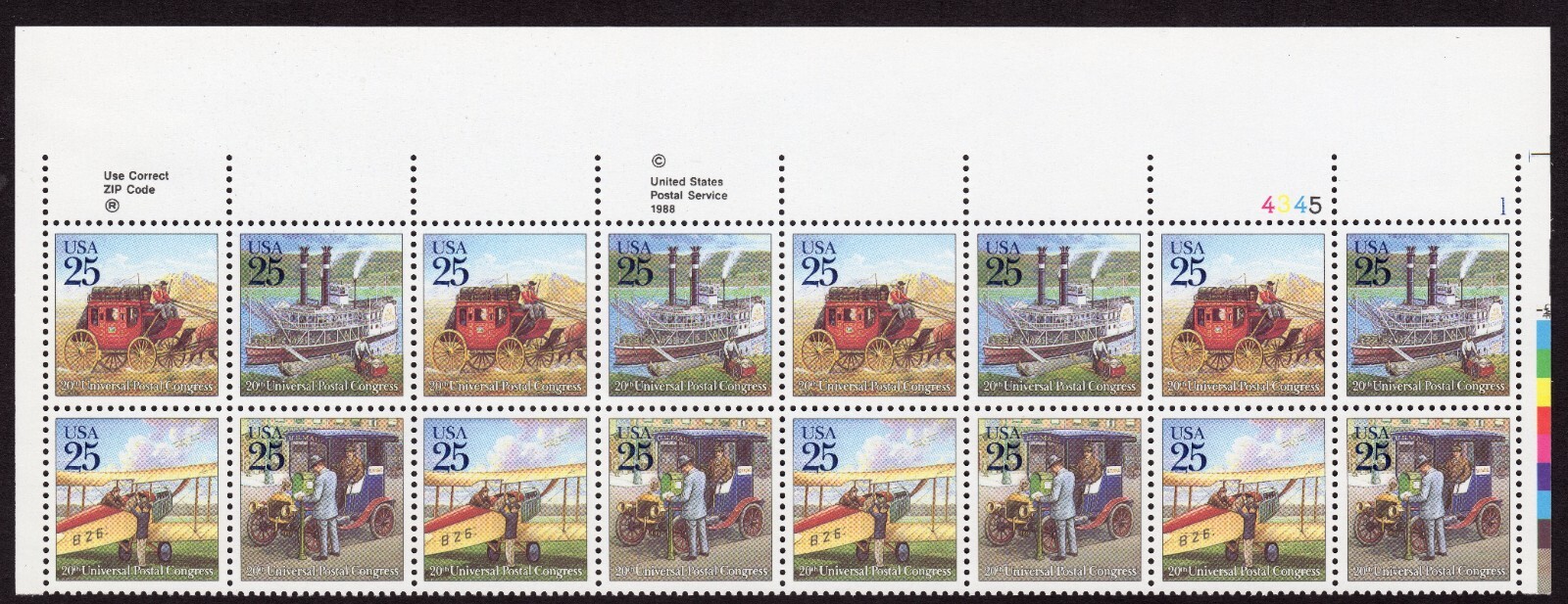 Scott #2437a 20th Universal Postal Congress Plate Block of 16 Stamps MNH P#43451