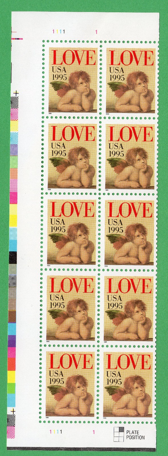 Scott #2948 - Love Cherub - Plate Block Of 10 Stamps - MNH Left