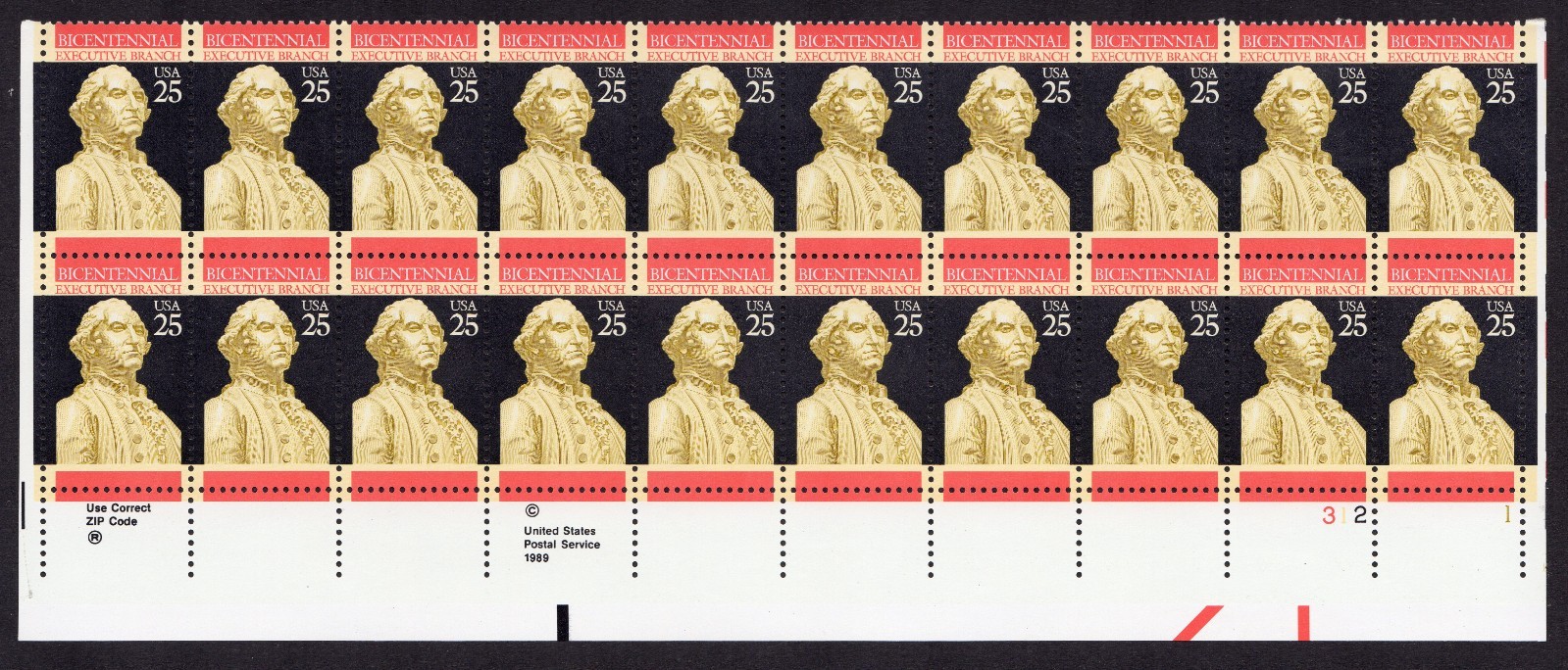 Scott #2414 Executive Branch Plate Block of 20 Stamps - MNH P#312-1 LR
