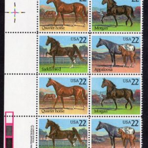 Scott #2158a (2155-58) Horses Plate Block of 16 Stamps - MNH UL
