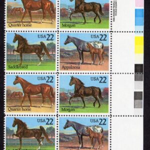 Scott #2158a (2155-58) Horses Plate Block of 16 Stamps - MNH LR