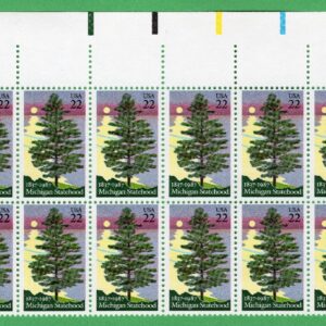 Scott #2246 Michigan Plate Block of 20 Stamps - MNH P#11111 UL