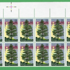 Scott #2246 Michigan Plate Block of 12 Stamps - MNH P#11111 UR