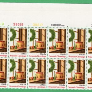 Scott #1843 Christmas Wreath & Drum Window Plate Block of 20 Stamps - MNH Top #1