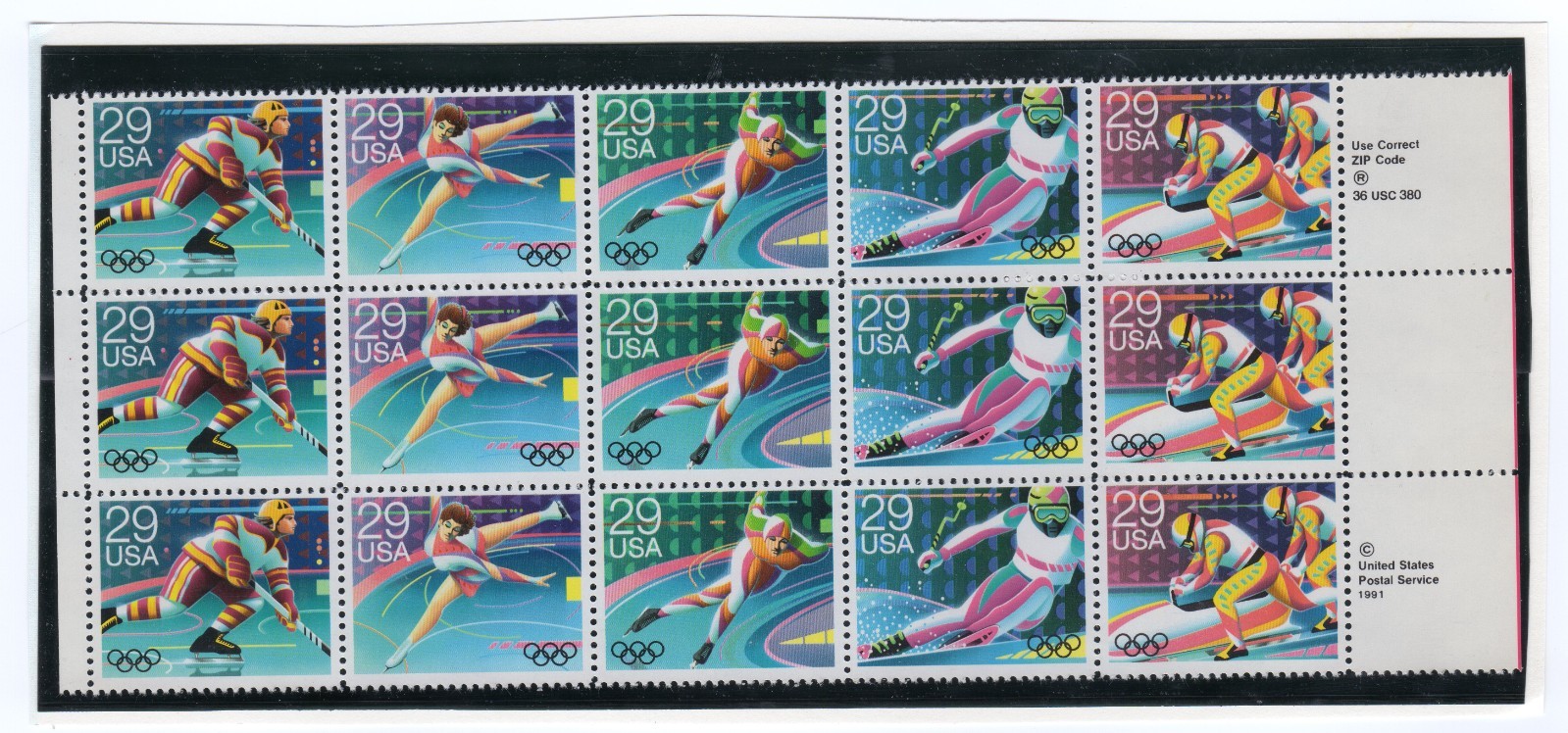 Scott #2615a (2611-15) Winter Olympics Horizontal Block of 15 Stamps - MNH
