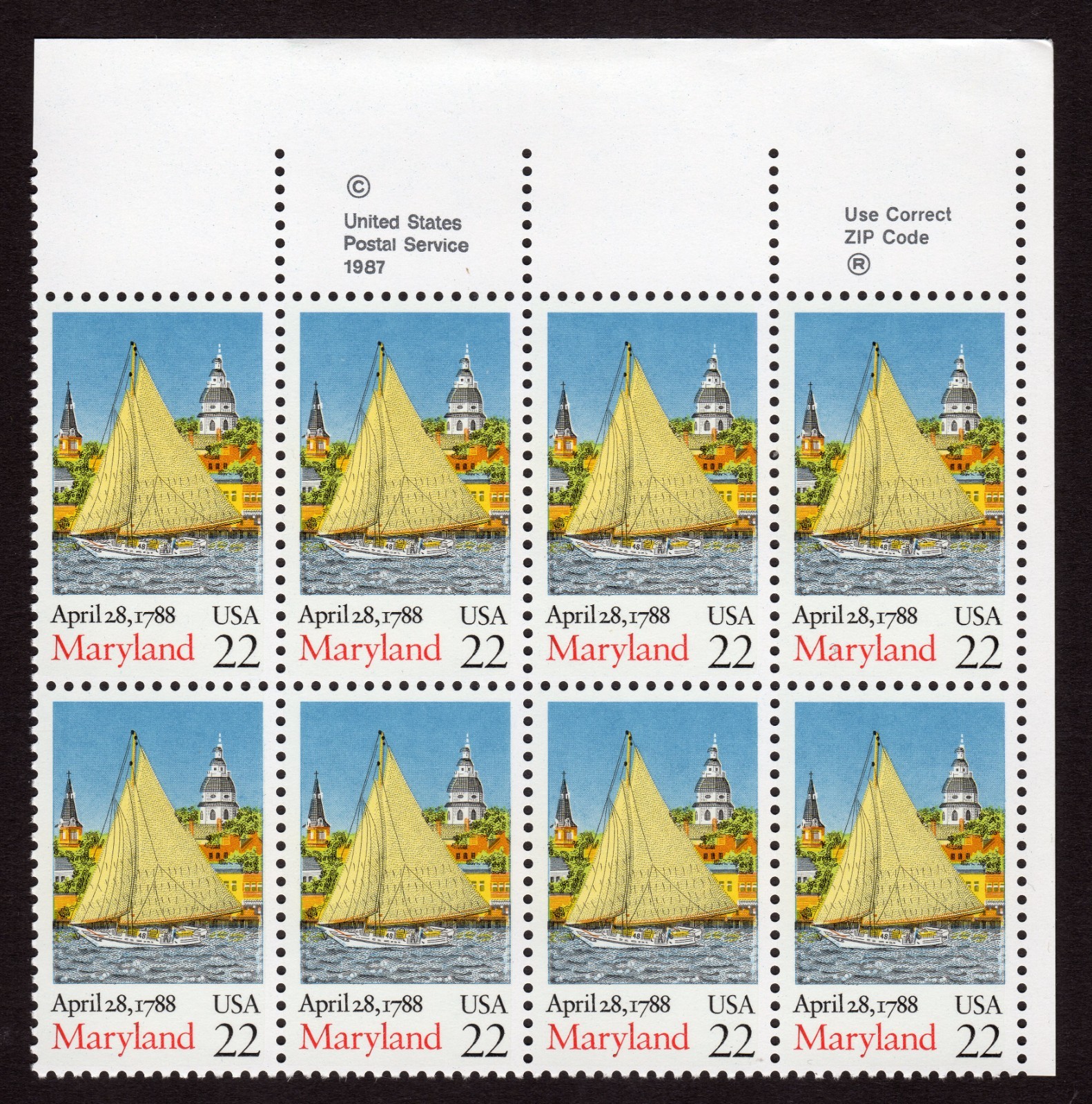 Scott #2342 Maryland Zip Block of 8 Stamps - MNH