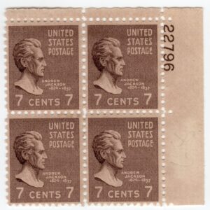 Scott #812 Andrew Jackson Plate Block of 4 Stamps - MNH P#22796 UR #7