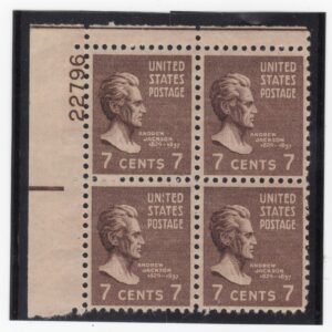 Scott #812 Andrew Jackson Plate Block of 4 Stamps - MNH P#22796 UL #10 VF/XF