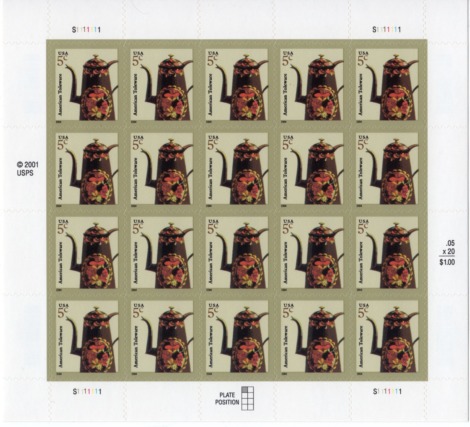 Scott #3756 American Toleware Sheet of 20 Stamps - MNH