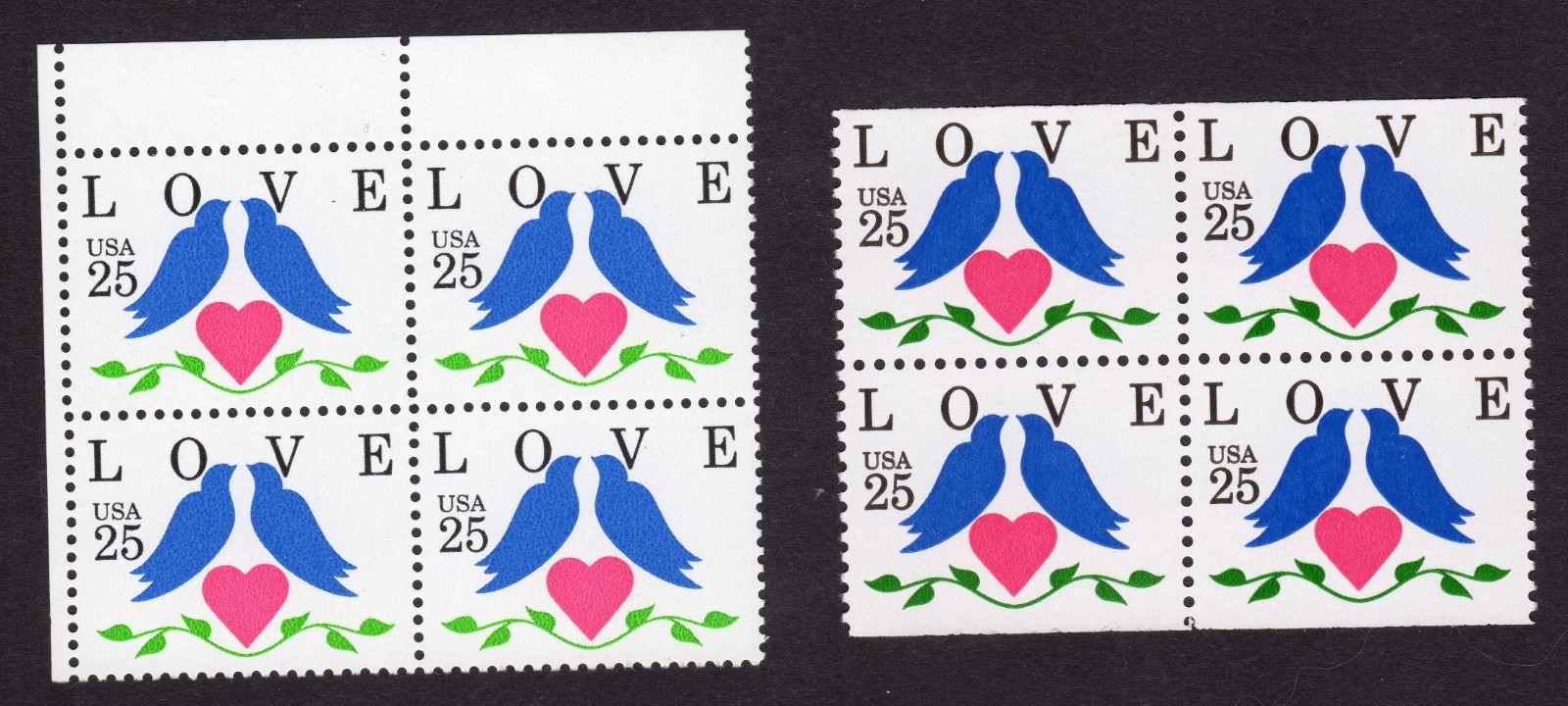 Scott #2440 2441 Love Birds Blocks of 4 Stamps - MNH #1