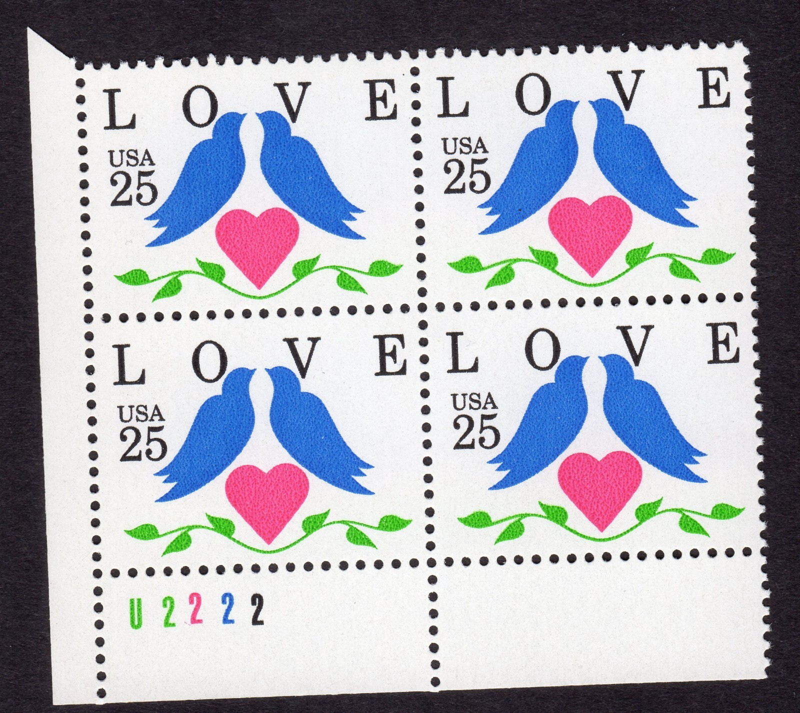 Scott #2440 Love Birds Plate Block of 4 Stamps - MNH P#U2222 LL #2