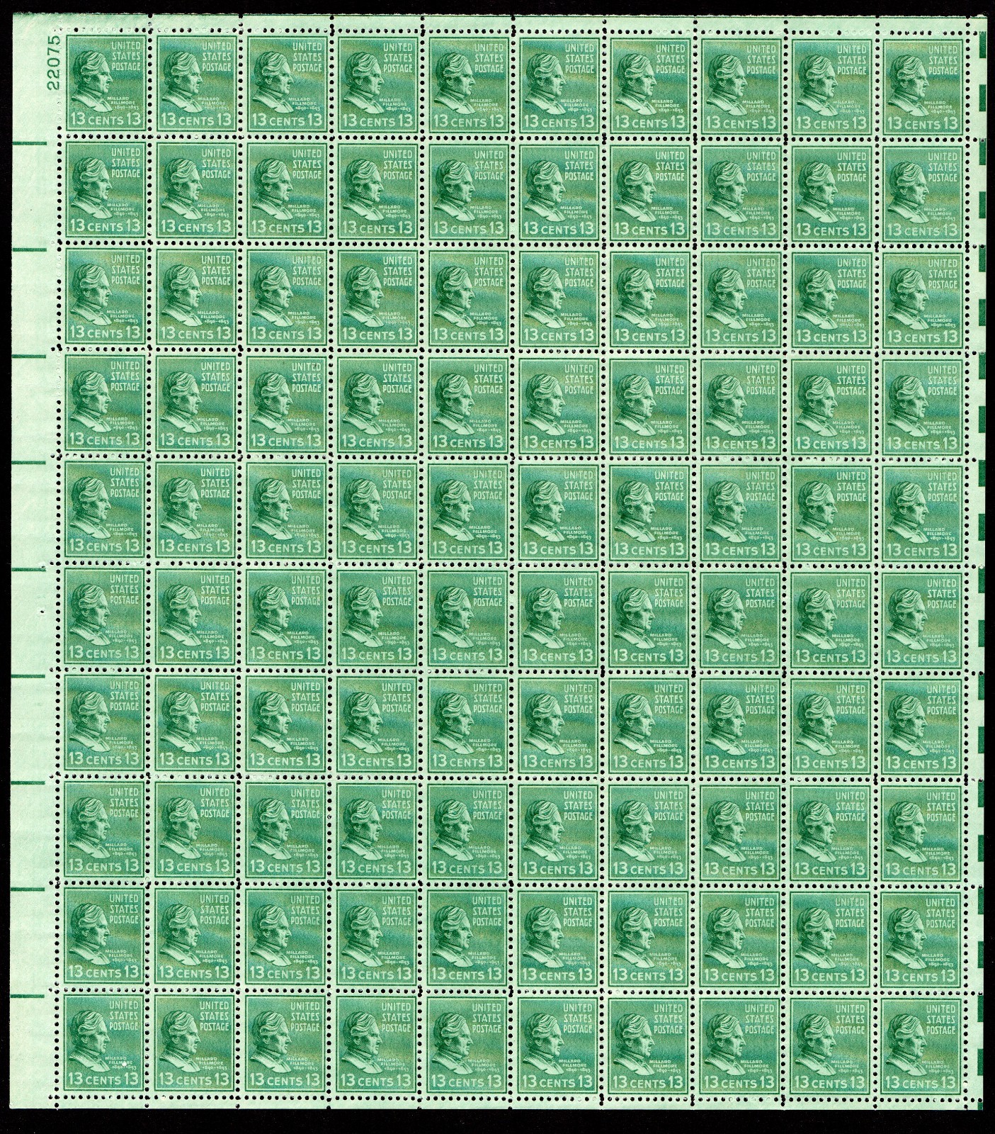 Scott #818 Millard Fillmore Sheet of 100 Stamps - MNH P#22075