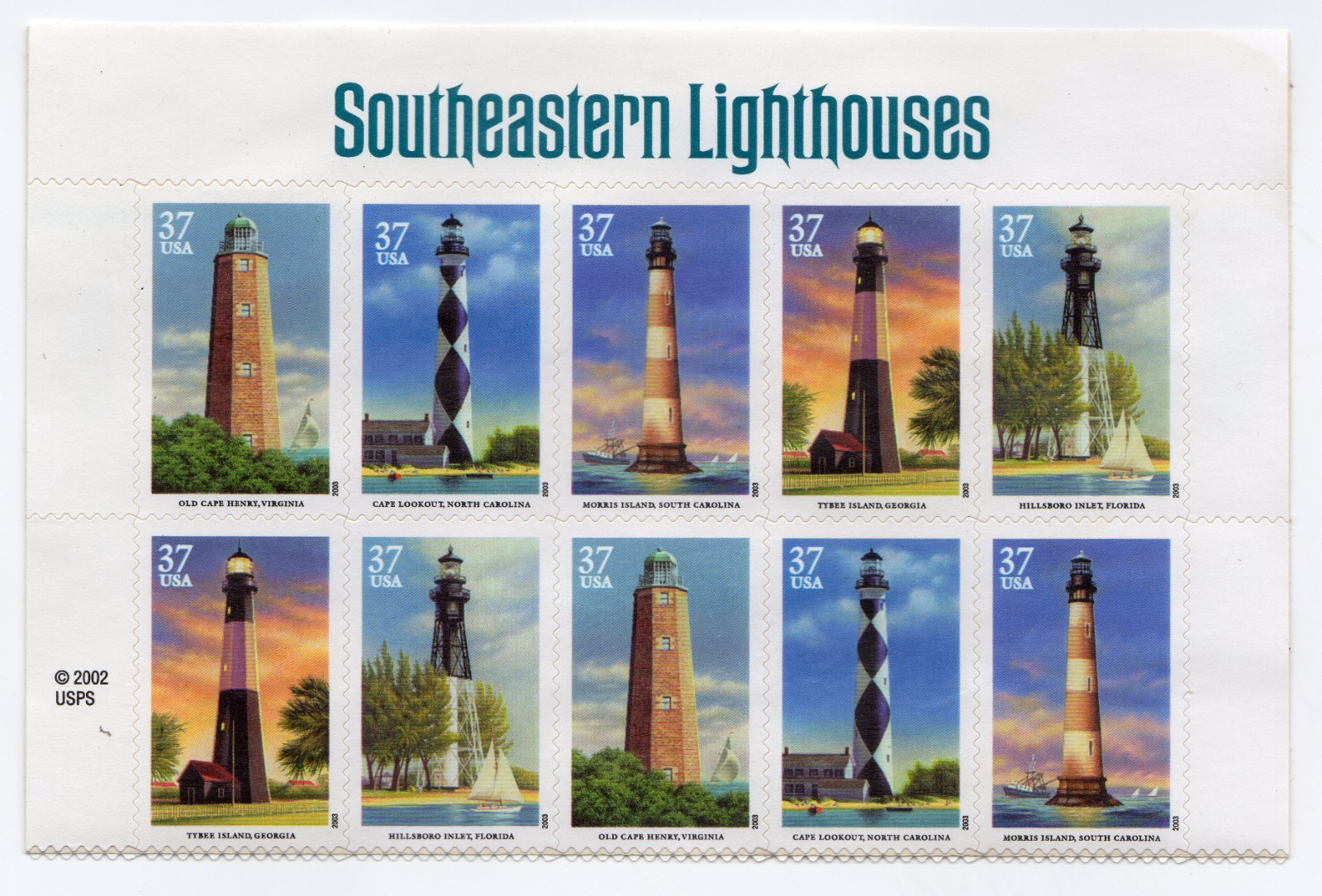 Scott #3791b Southeastern Lighthouses Sheet of 20 Stamps - MNH Damaged PC#8
