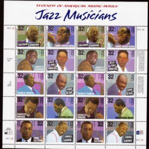 Scott #2992a (2983-2992) Jazz Musicians Full Sheet of 20 Stamps - MNH P#P222222