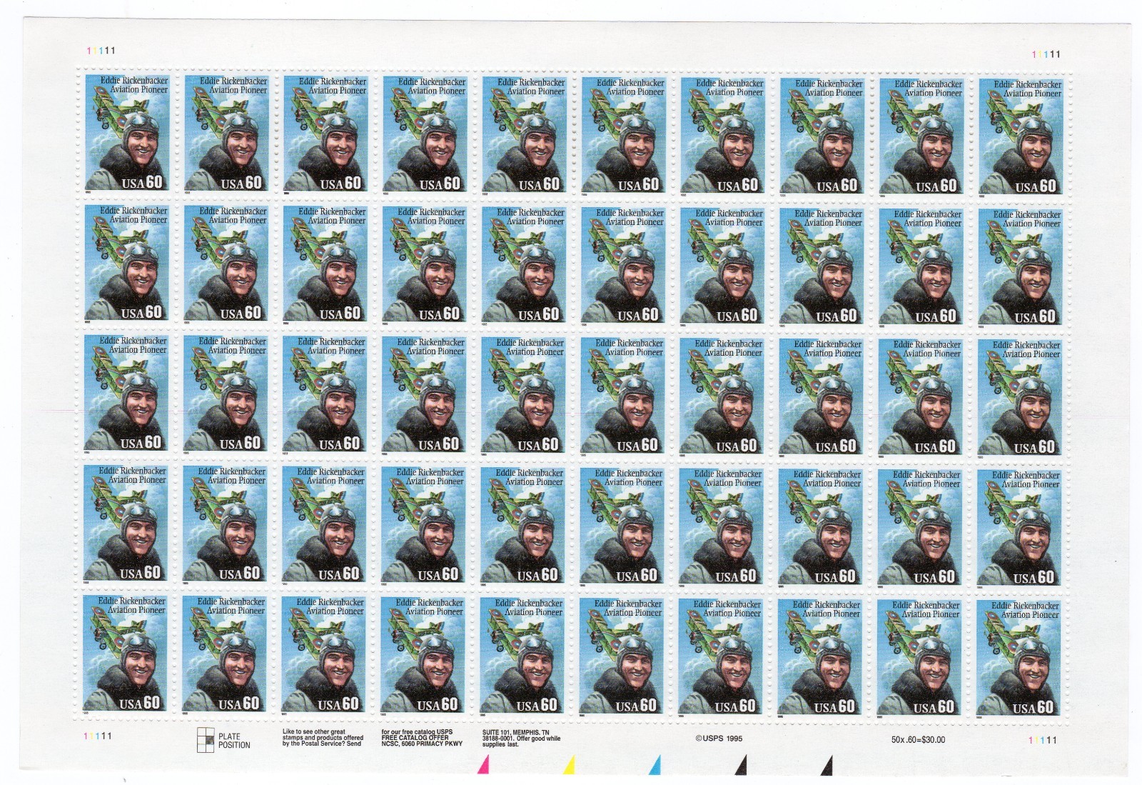 Scott #2998 Eddie Rickenbacker (Pilot) Sheet of 50 Stamps - MNH P#11111