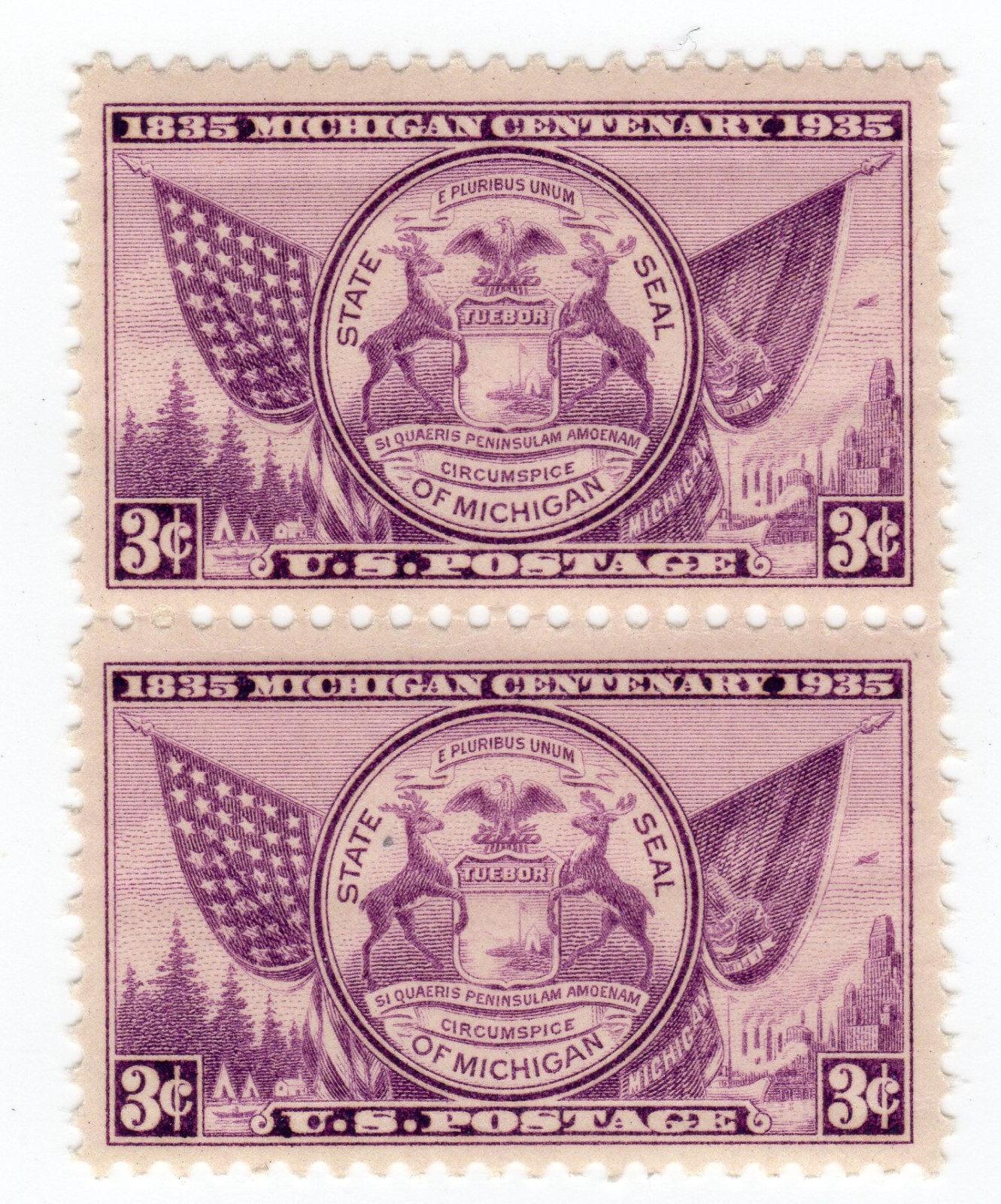 Scott #775 Michigan Centenary Vertical Pair of Stamps - MNH