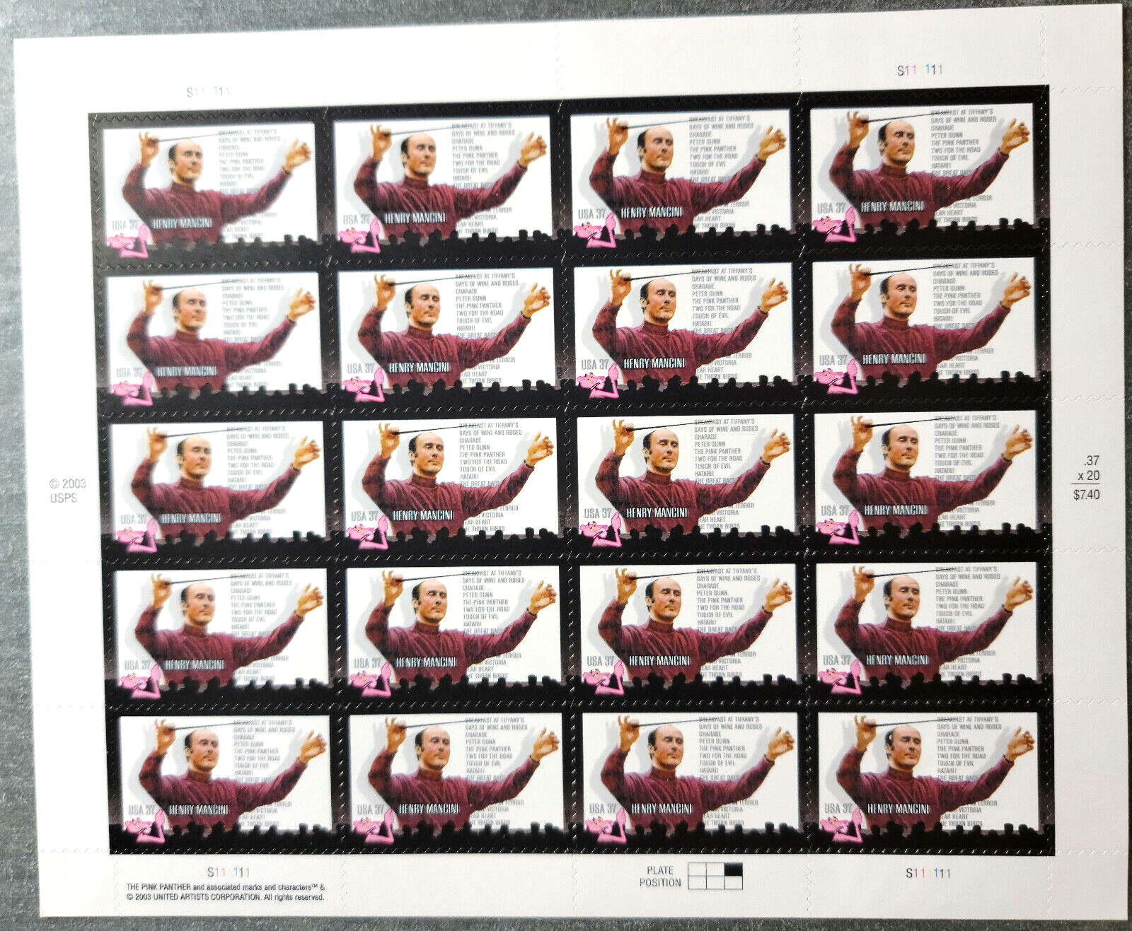 Scott #3839 HENRY MANCINI (Pink Panther) Sheet of 20 37¢ Stamps - MNH