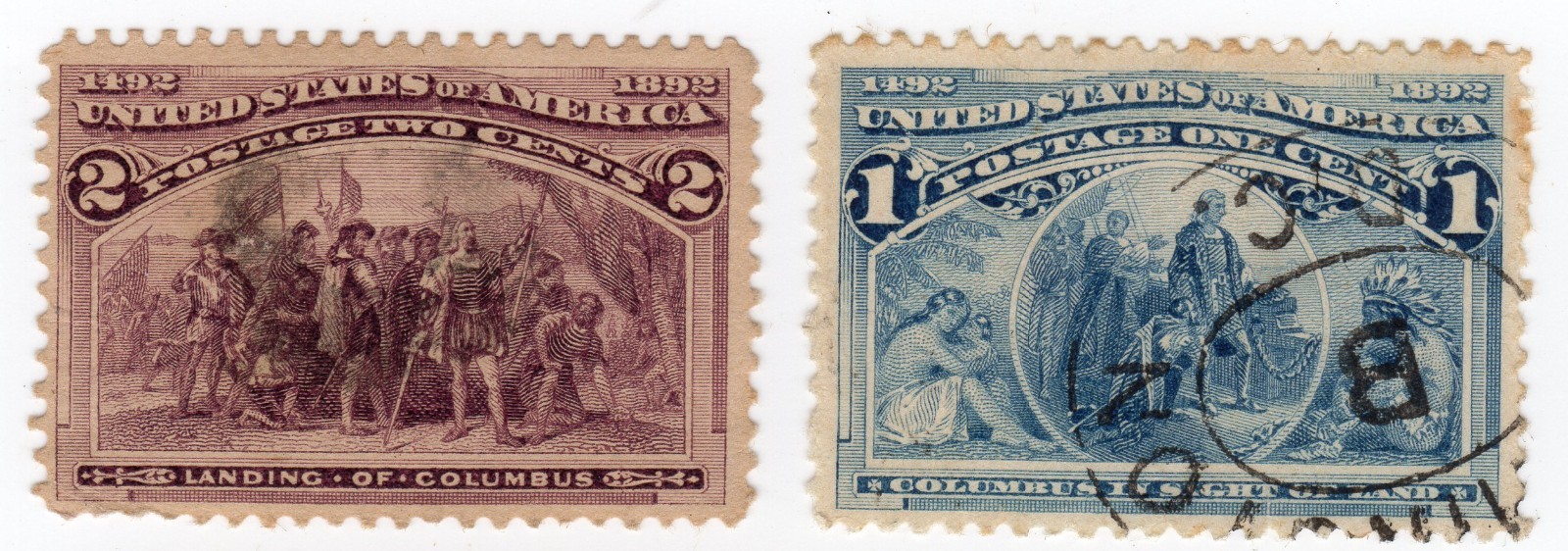 Scott #230-231 Columbus Landing Single Stamps - used
