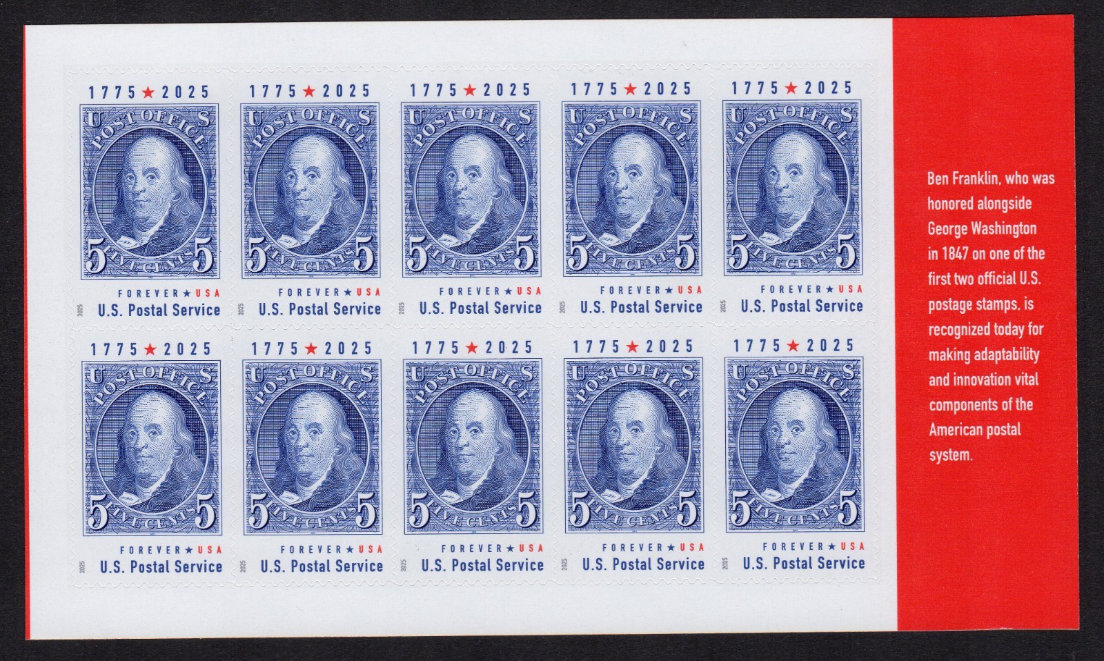 Scott #6023 Ben Franklin (American Experience) Block of 10 Forever Stamps - MNH