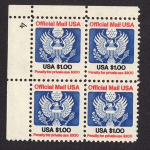 Scott #O132 Official Mail Block of 4 Stamps - MNH P#4 UL