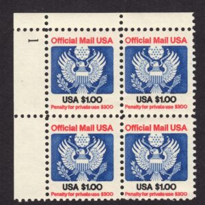Scott #O132 Official Mail Block of 4 Stamps - MNH P#1 UL