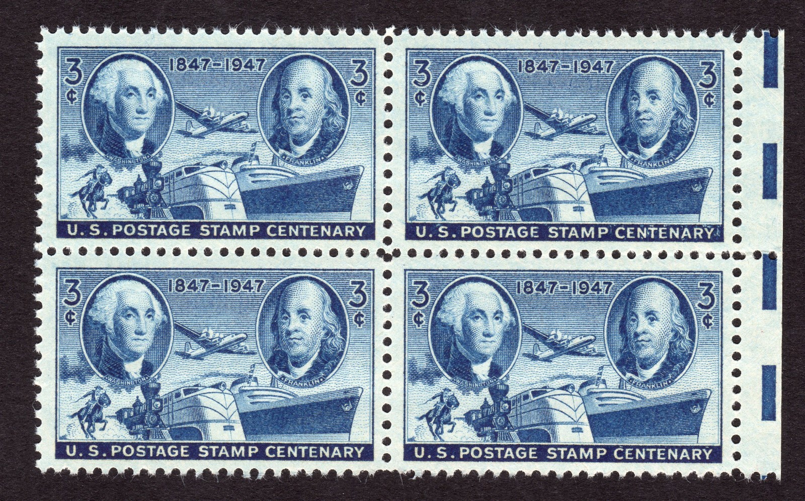 Scott #947 Washington & Franklin Centenary Block 4 Stamps - MNH