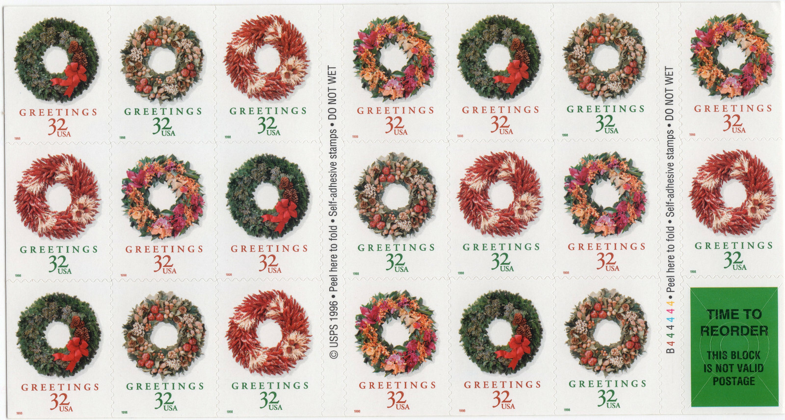 Scott #3252c Christmas Wreaths Booklet of 20 Stamps - MNH