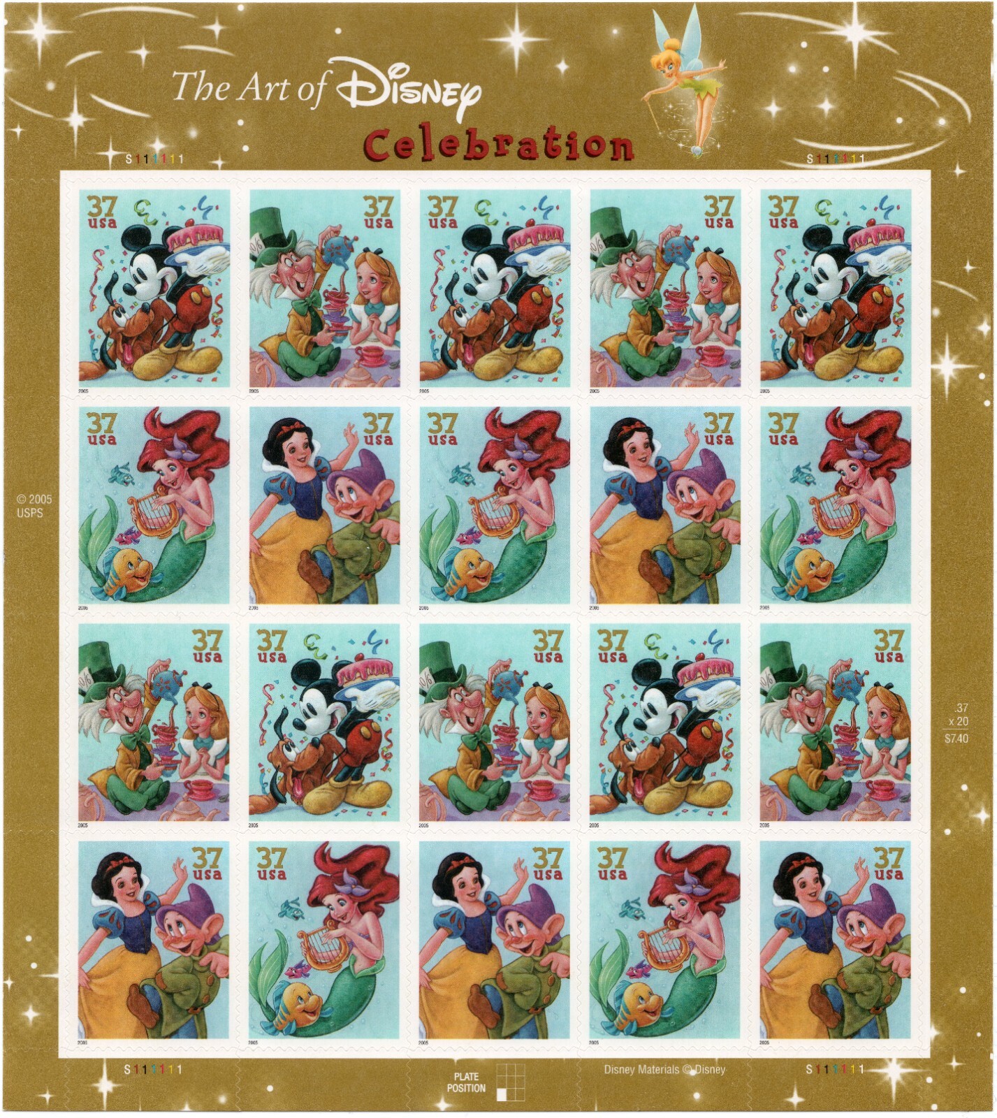 Scott #3915a (3912-3915) Disney Celebration Sheet of 20 Stamps - MNH