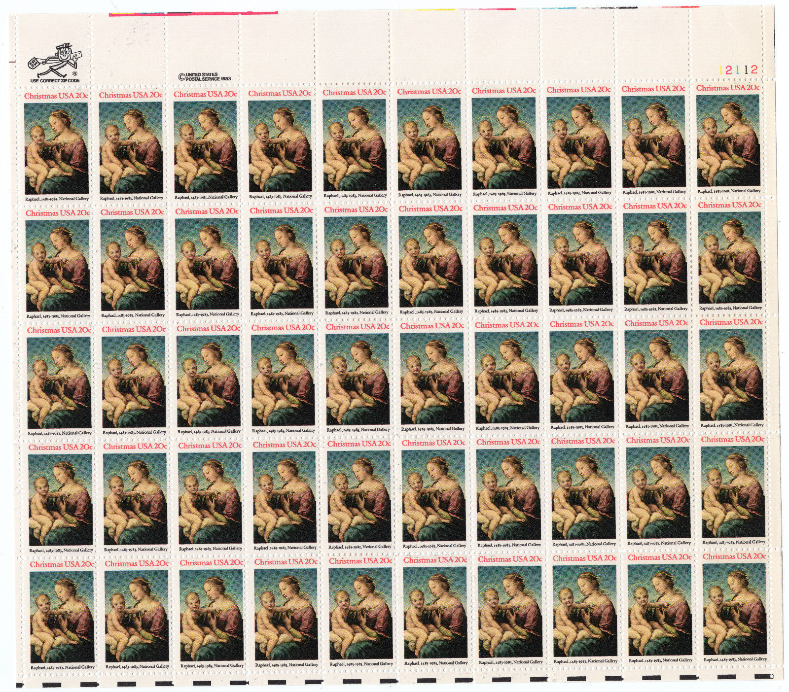 Scott #2063 Madonna (Raphael) Sheet of 50 Stamps - MNH P#12112 UR