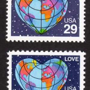 Scott #2535 & 2535A Heart Globe Map Single Stamps - MNH