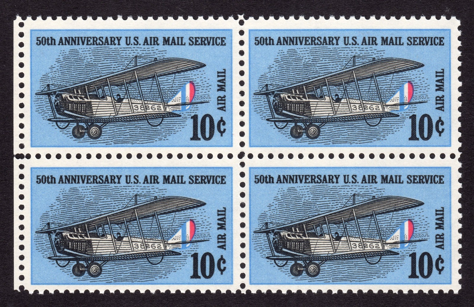 Scott #c74 Curtis Jenny 50th Anniversary Airmail Block of 4 Stamps - MNH