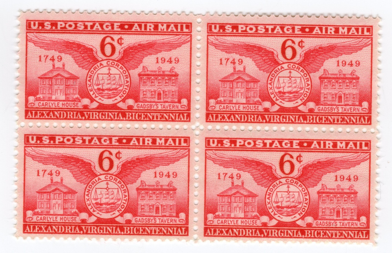 Scott #c40 Alexandria Gadsby House Airmail Block of 4 Stamps - MNH