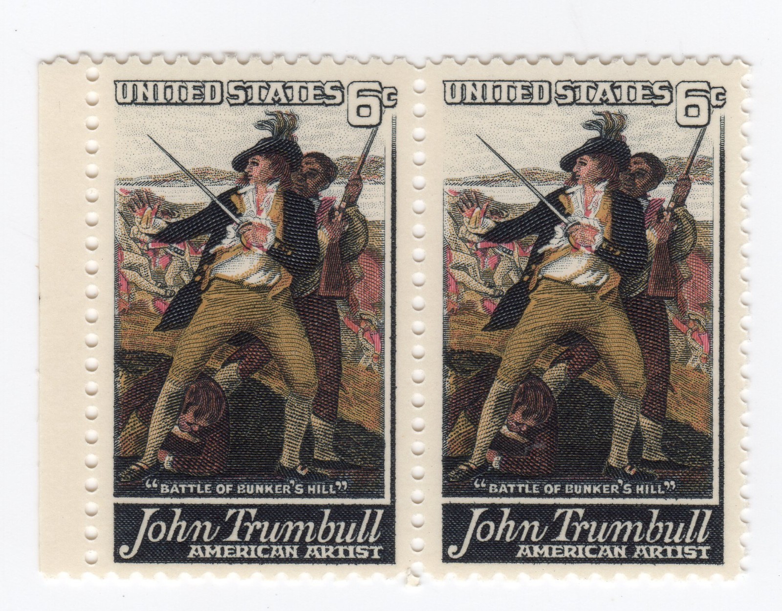 Scott #1361 Bunker Hill Trumbull Pair of Stamps - MNH w/selvage