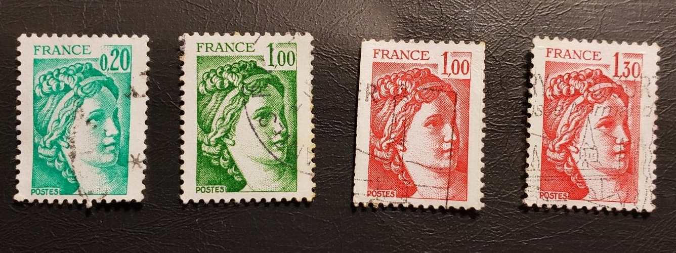 Stamp Europe France Sabine set of 4, 1977-1979, sc1565, 1570-1, 1676