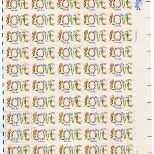 Scott #1951A Love Flowers Sheet of 50 Stamps - MNH P#11111 LR