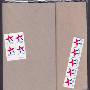 Scott #3613 & 3615 Star Plate Block of 4 & Coil Strip of 5 Stamps - Sealed