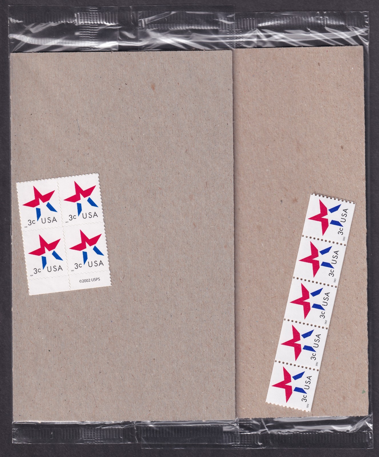 Scott #3613 & 3615 Star Plate Block of 4 & Coil Strip of 5 Stamps - Sealed