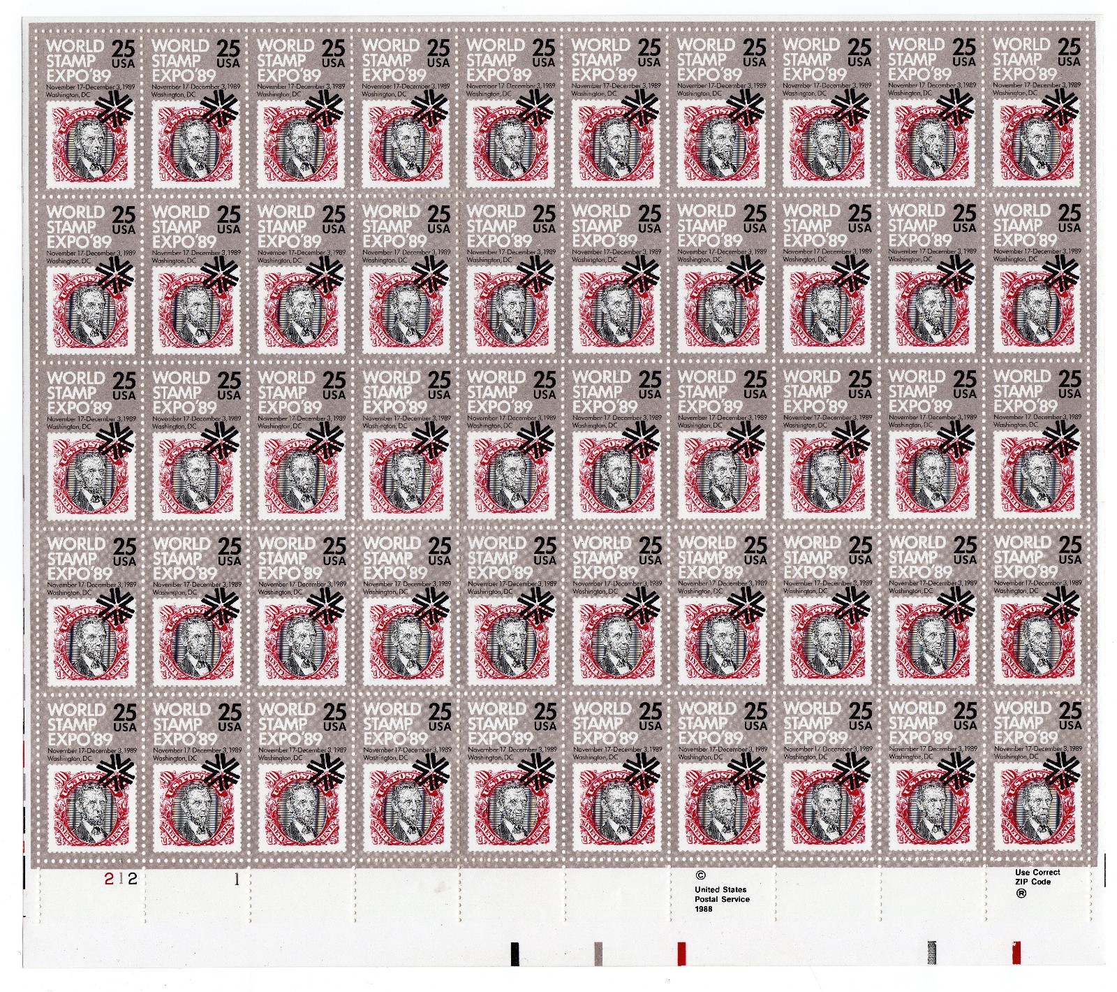 Scott #2410 World Stamp Expo Sheet of 50 Stamps - MNH P#212-1 LL
