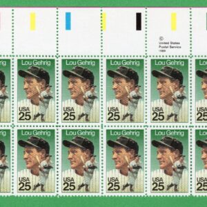 Scott #2417 Lou Gehrig (New York Yankees) 25¢ Plate Block of 20 Stamps - MNH UL2