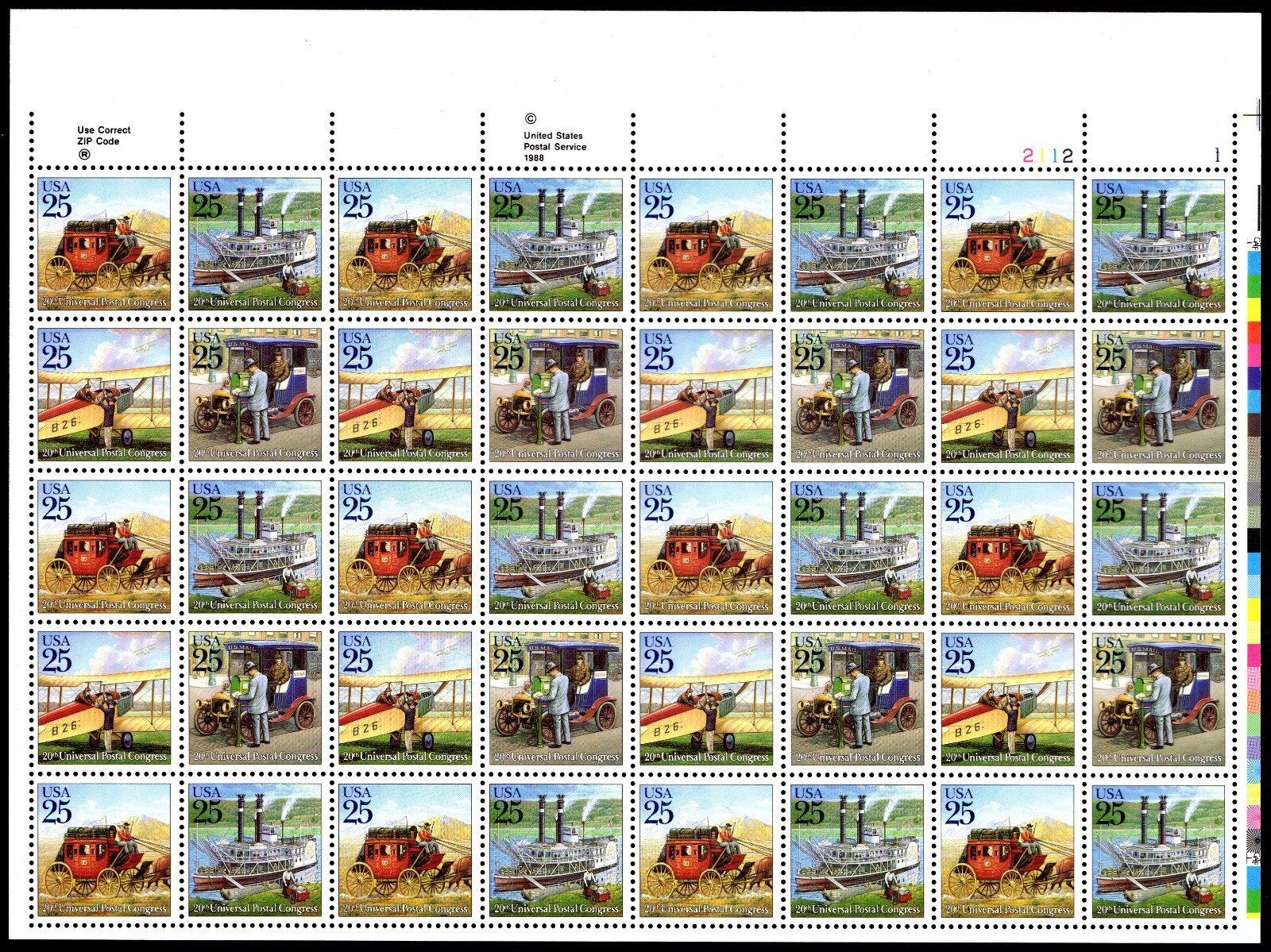 Scott #2437a (2434) 20th Universal Postal Congress 25¢ Sheet of 40 Stamps - MNH